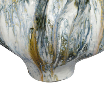 Tery Decorative Vase, Wavy Fishtail, 16 Inch Glossy Blue White Ceramic