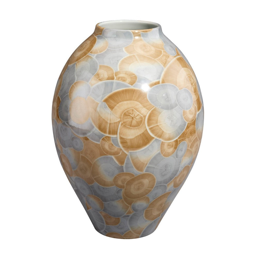 Aery Decorative Vase, Printed Pattern Glossy Blue Ceramic, 12 Inch