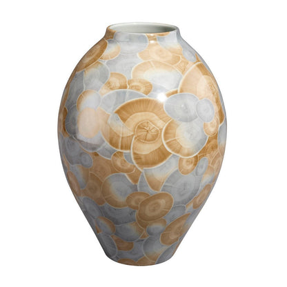 Aery Decorative Vase, Printed Pattern Glossy Blue Ceramic, 12 Inch
