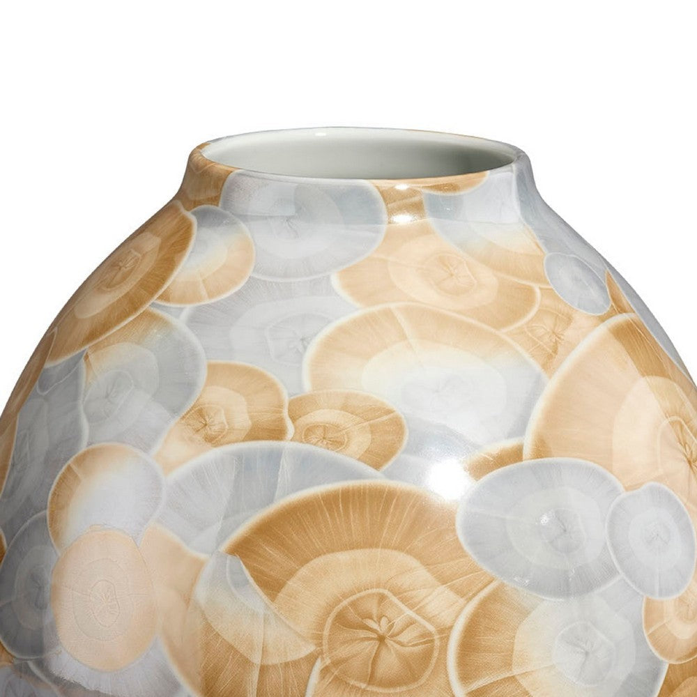 Aery Decorative Vase, Printed Pattern Glossy Blue Ceramic, 12 Inch