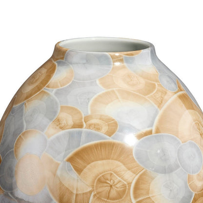 Aery Decorative Vase, Printed Pattern Glossy Blue Ceramic, 12 Inch