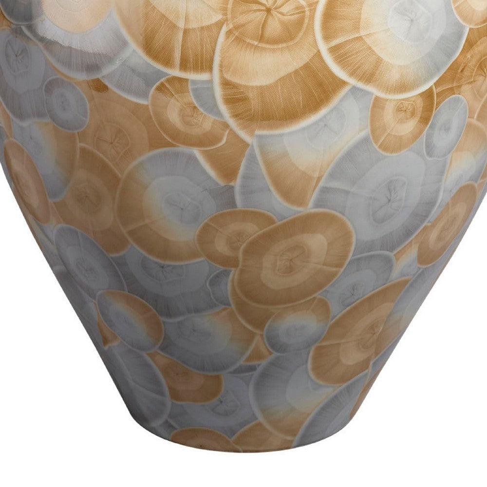 Aery Decorative Vase, Printed Pattern Glossy Blue Ceramic, 12 Inch