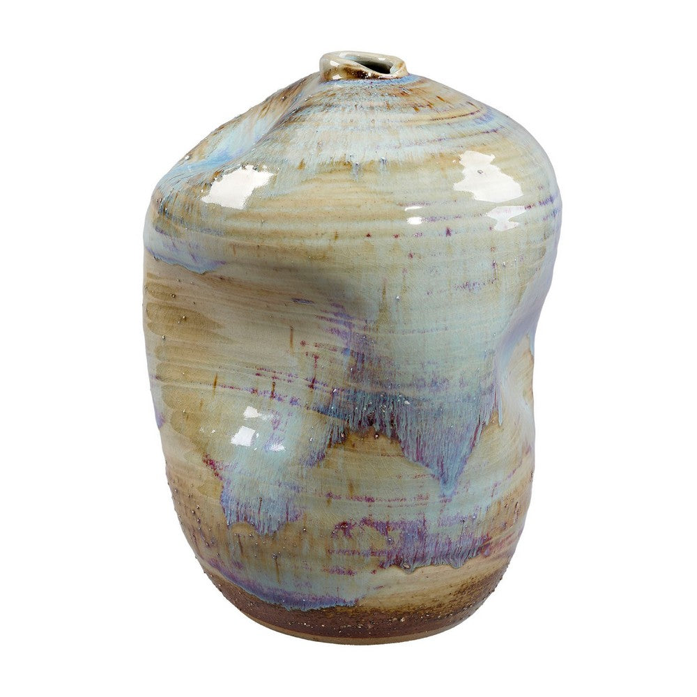 Noah Decorative Vase, Irregular Shape, Glossy Blue Ceramic 13 Inch