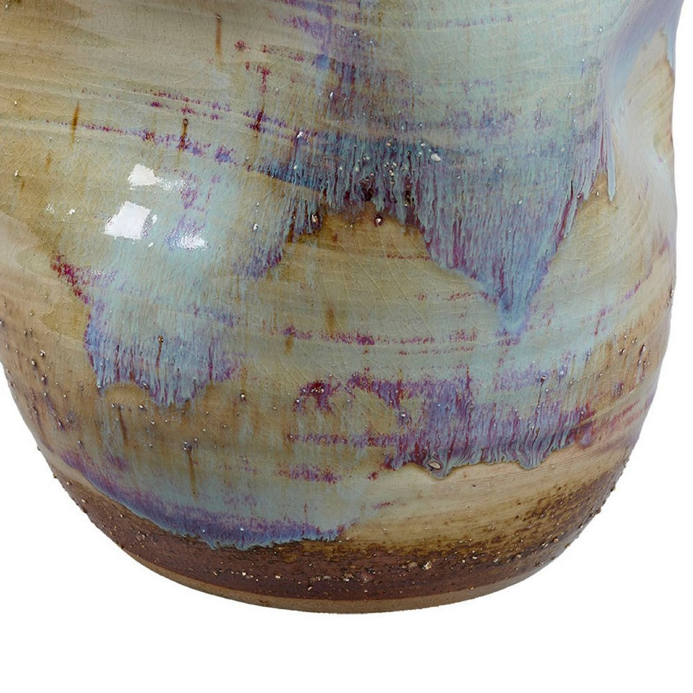 Noah Decorative Vase, Irregular Shape, Glossy Blue Ceramic 13 Inch