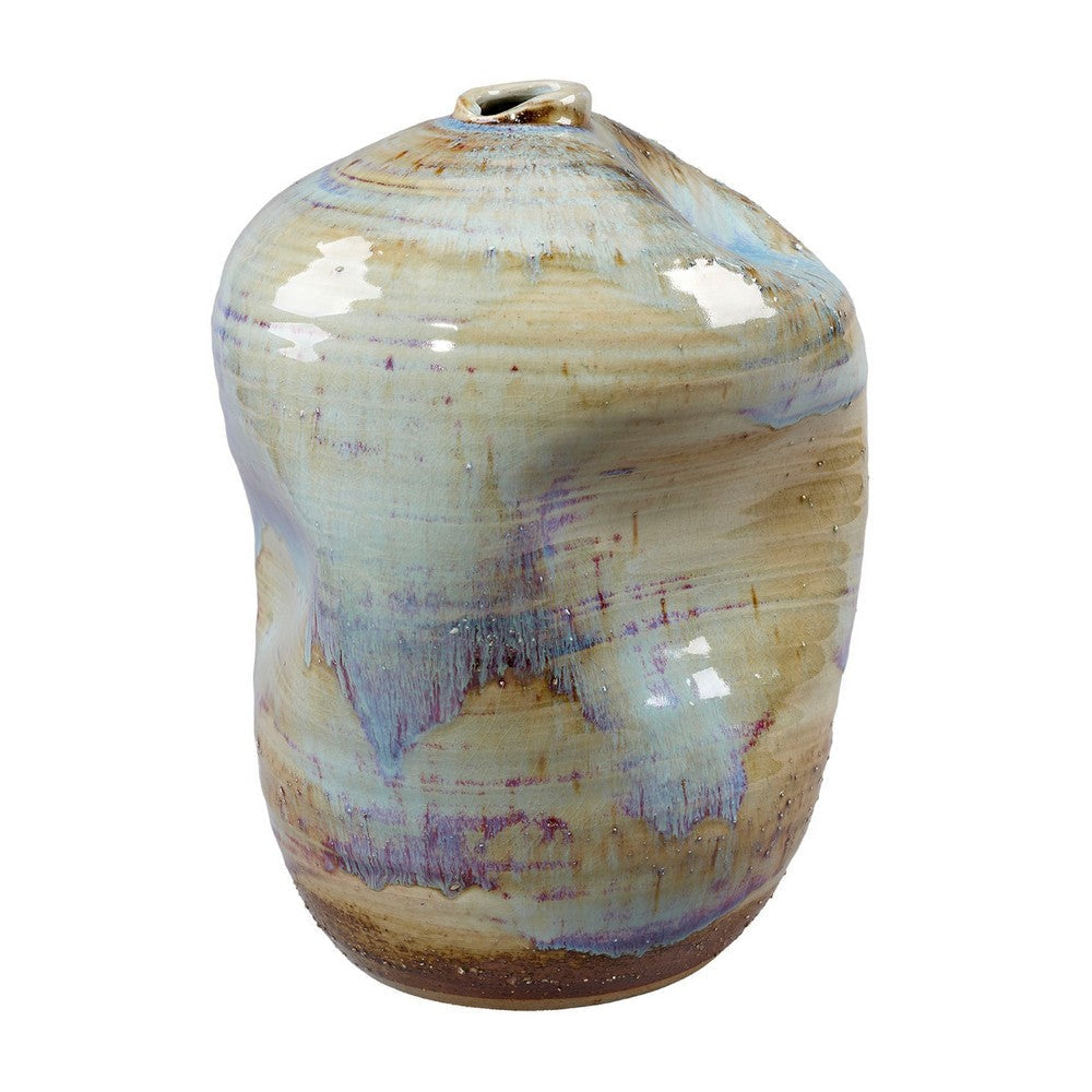 Noah Decorative Vase, Irregular Shape, Glossy Blue Ceramic 13 Inch