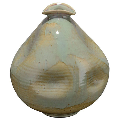 Noah 11 Inch Ceramic Decorative Vase, Irregular Dimpled Shape, Glossy Reactive Blue