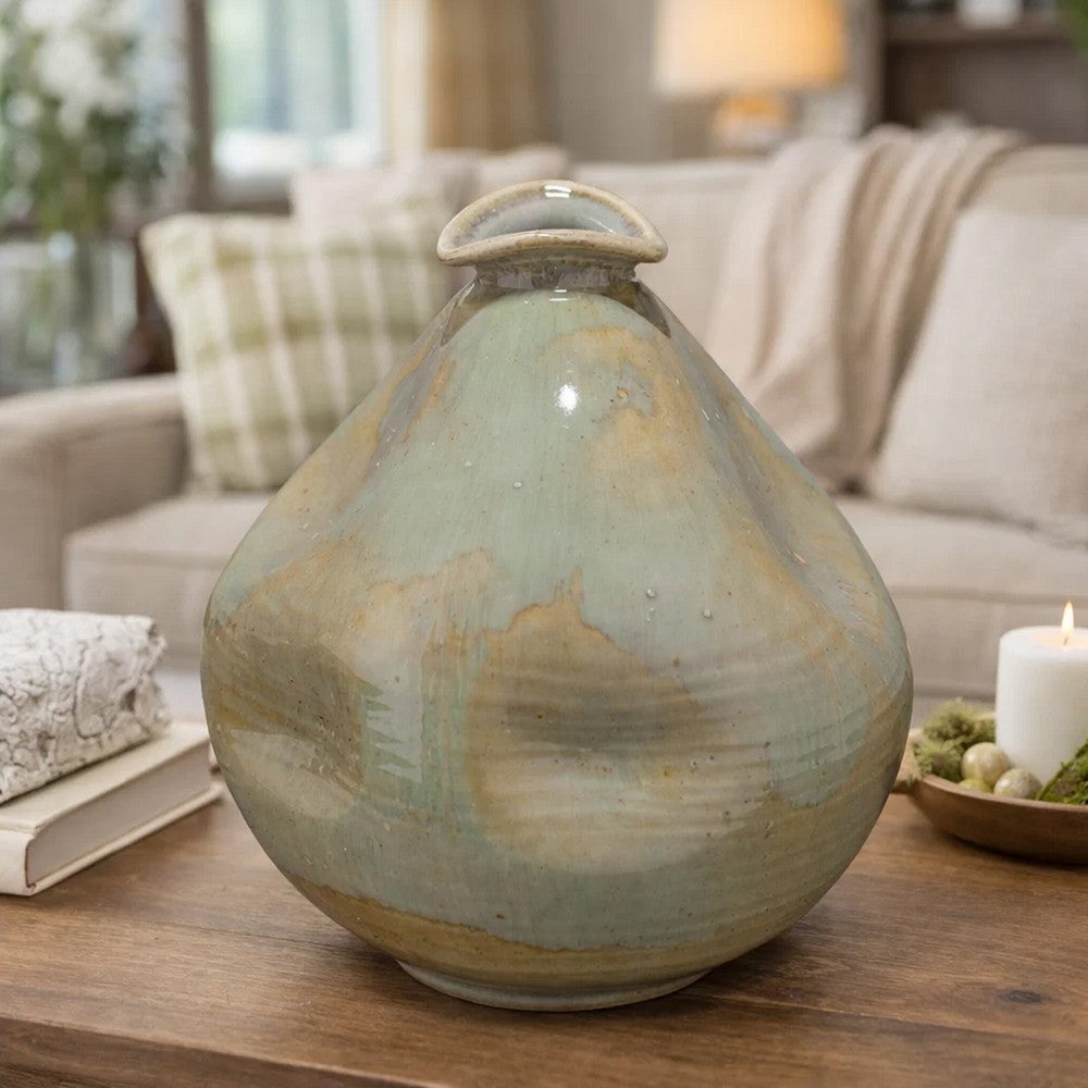 Noah Decorative Vase, Irregular Tall Shape Glossy Blue Ceramic 11 Inch