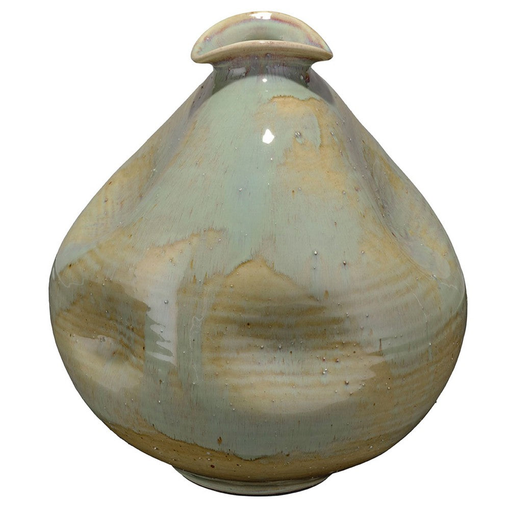 Noah 11 Inch Ceramic Decorative Vase, Irregular Dimpled Shape, Glossy Reactive Blue
