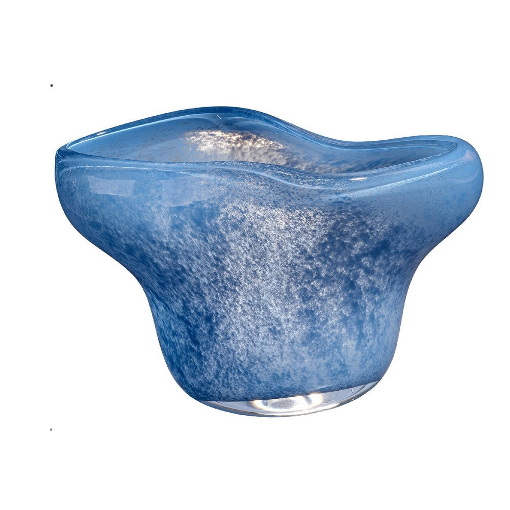 Lesy Decorative Bowl, Freeflow Ruffled Edge, Blue Blown Glass 14 Inch
