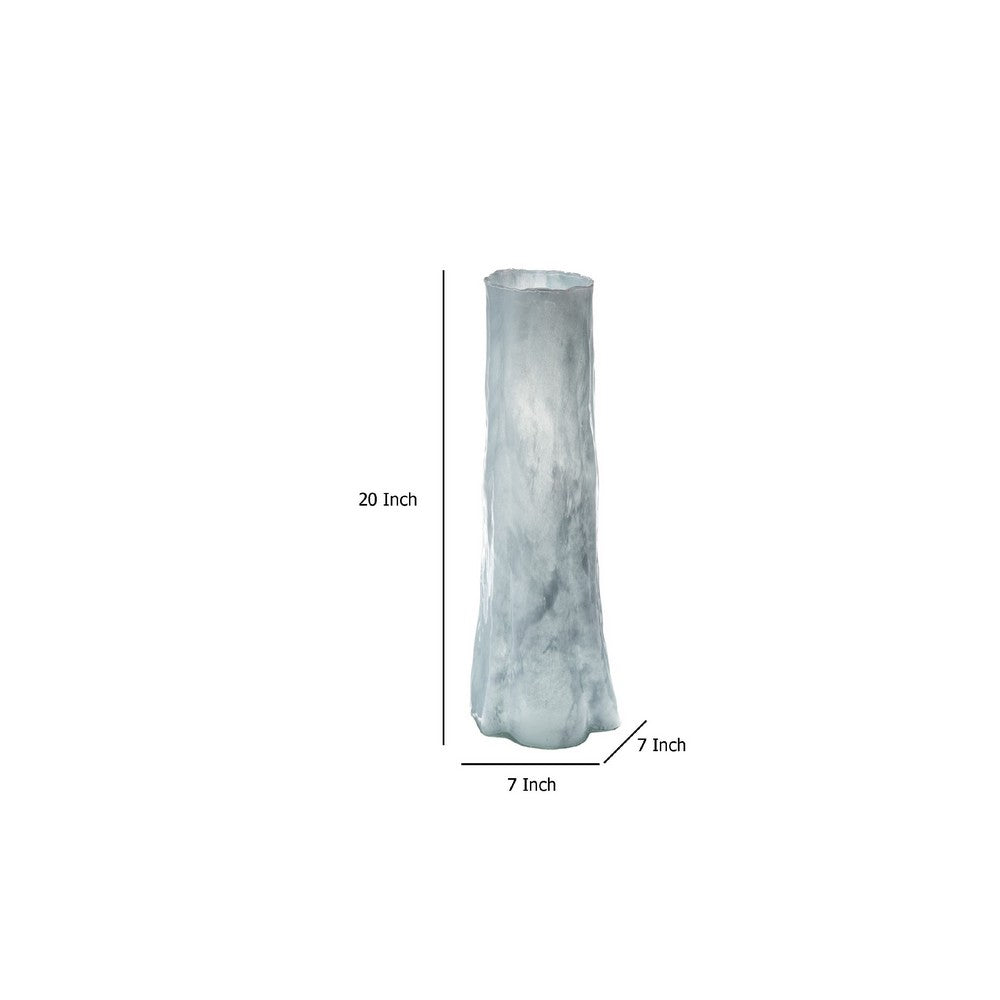 Quia Tall Decorative Vase, Rough Body, Pale Blue Blown Glass 20 Inch