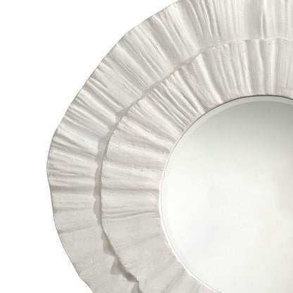 Nolo Wall Decor Mirror, Abstract Round Petal Shape, White Resin 40x43