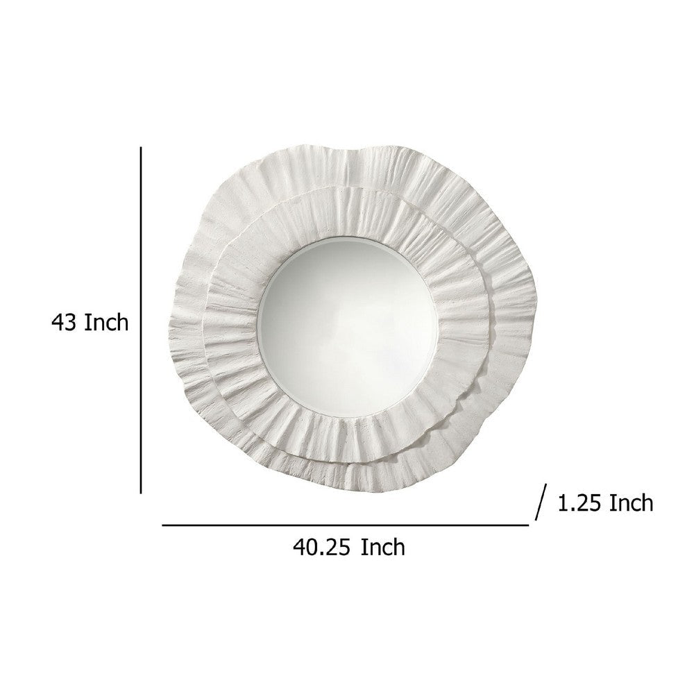 Nolo Wall Decor Mirror, Abstract Round Petal Shape, White Resin 40x43