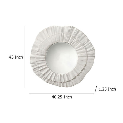 Nolo Wall Decor Mirror, Abstract Round Petal Shape, White Resin 40x43