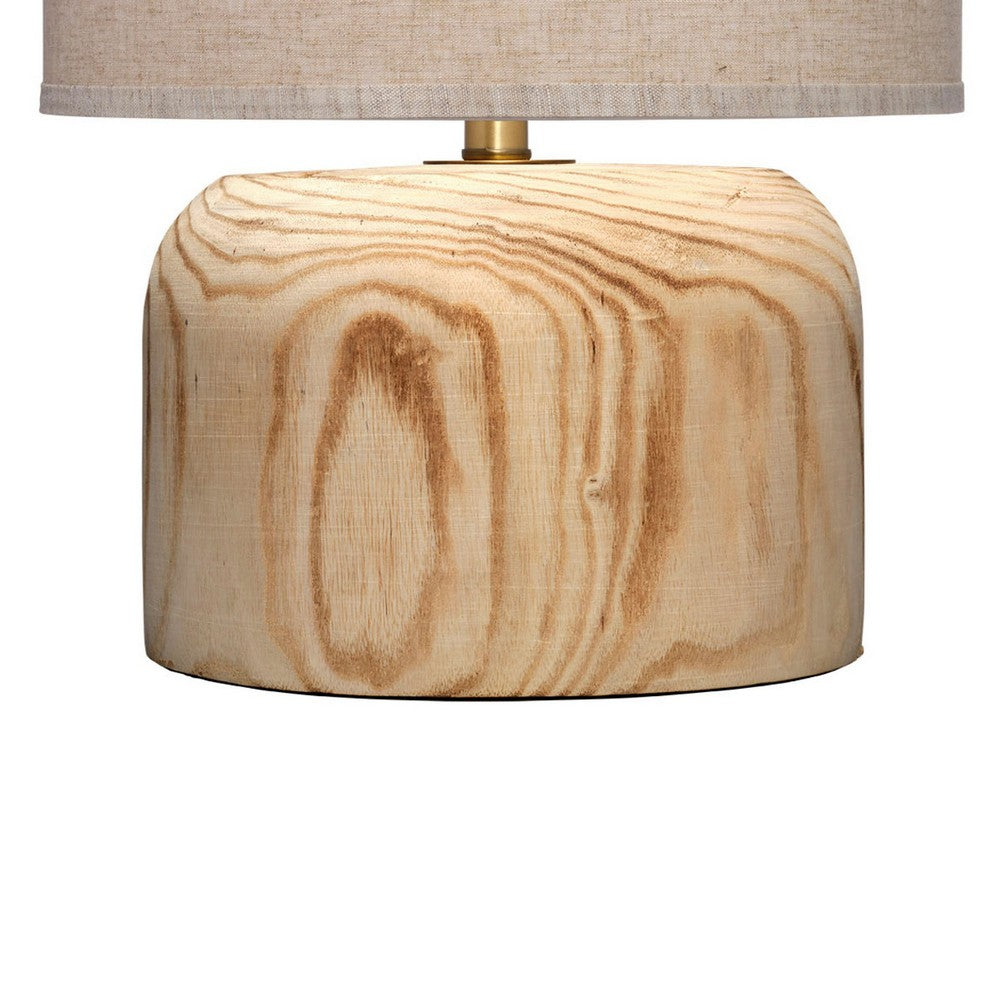 Timy Accent Table Lamp, 18 Inch, Linen Drum Shade, Brown Wood Base