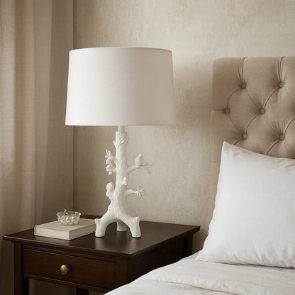 Sils Accent Table Lamp, Linen Shade, White Trunk Resin Base 28 Inch