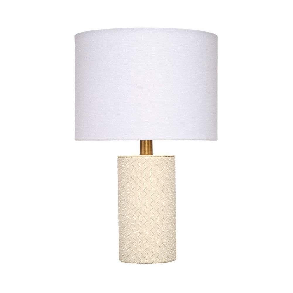 Myn Table Lamp, 18 Inch, White Linen Drum Shade, Cream Leather Base