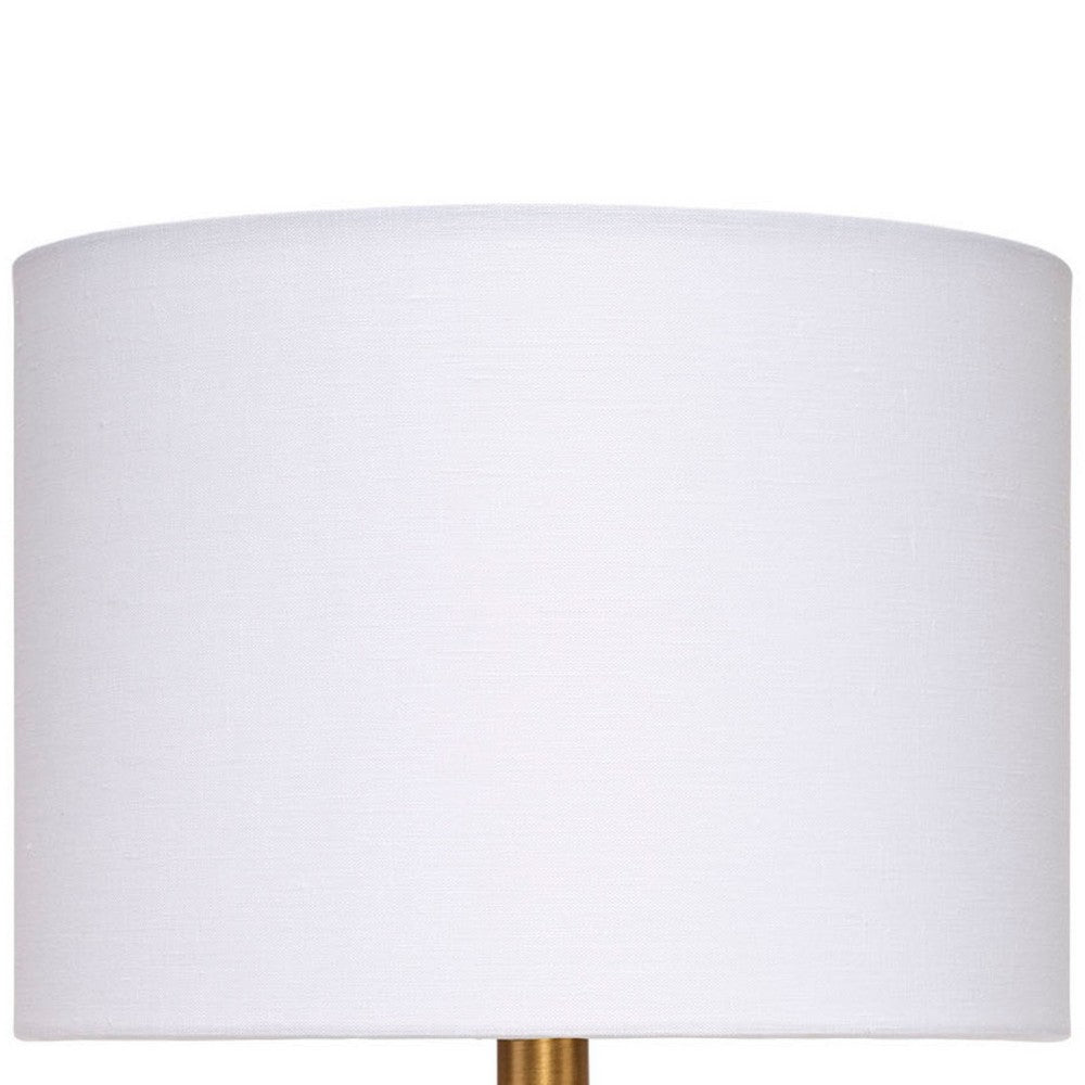Myn Table Lamp, 18 Inch, White Linen Drum Shade, Cream Leather Base