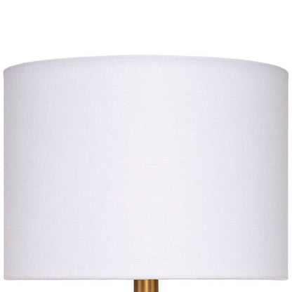 Myn Table Lamp, 18 Inch, White Linen Drum Shade, Cream Leather Base
