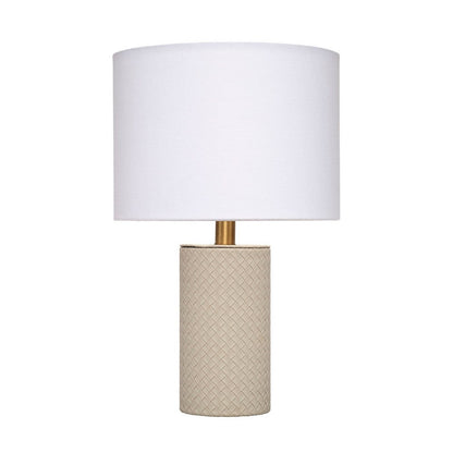 Myn Table Lamp, 18 Inch, White Linen Drum Shade, Gray Leather Base