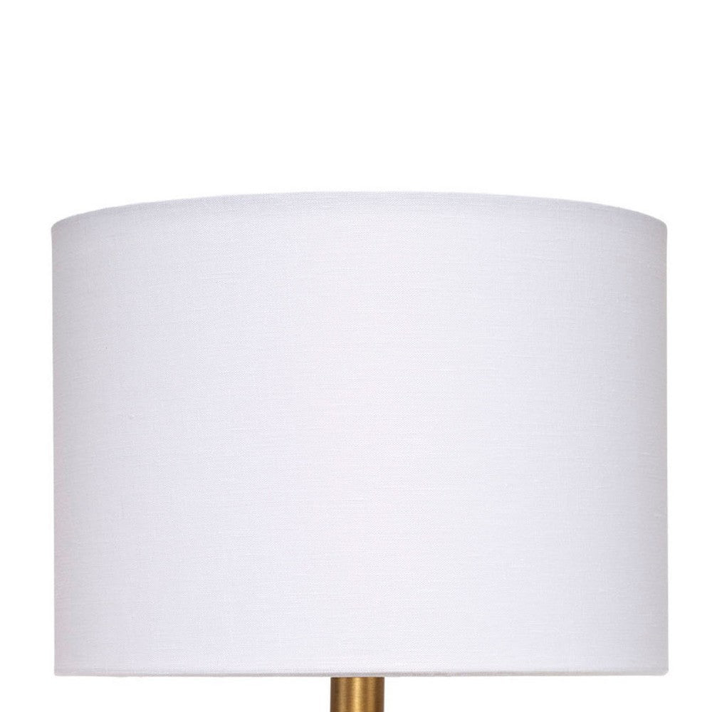 Myn Table Lamp, 18 Inch, White Linen Drum Shade, Gray Leather Base