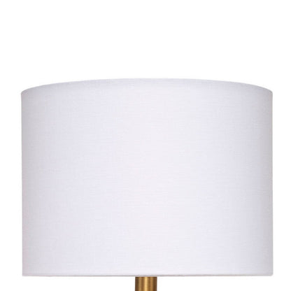 Myn Table Lamp, 18 Inch, White Linen Drum Shade, Gray Leather Base