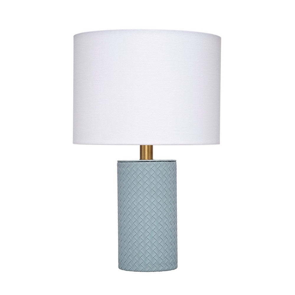 Myn Table Lamp, 18 Inch, White Linen Drum Shade, Blue Leather Base