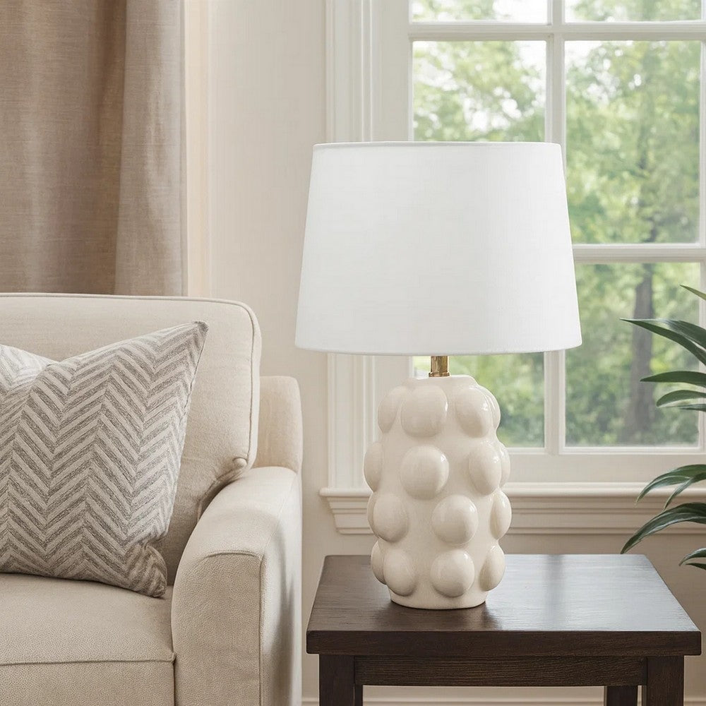 Lizy Accent Table Lamp, White Linen Shade, Bubble Ceramic Base 20 Inch
