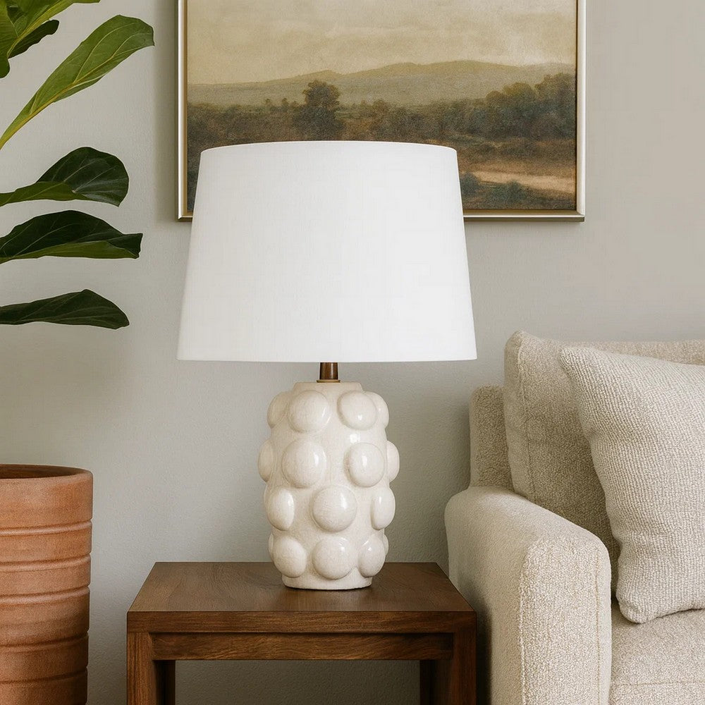 Lizy Accent Table Lamp, White Linen Shade, Bubble Ceramic Base 20 Inch