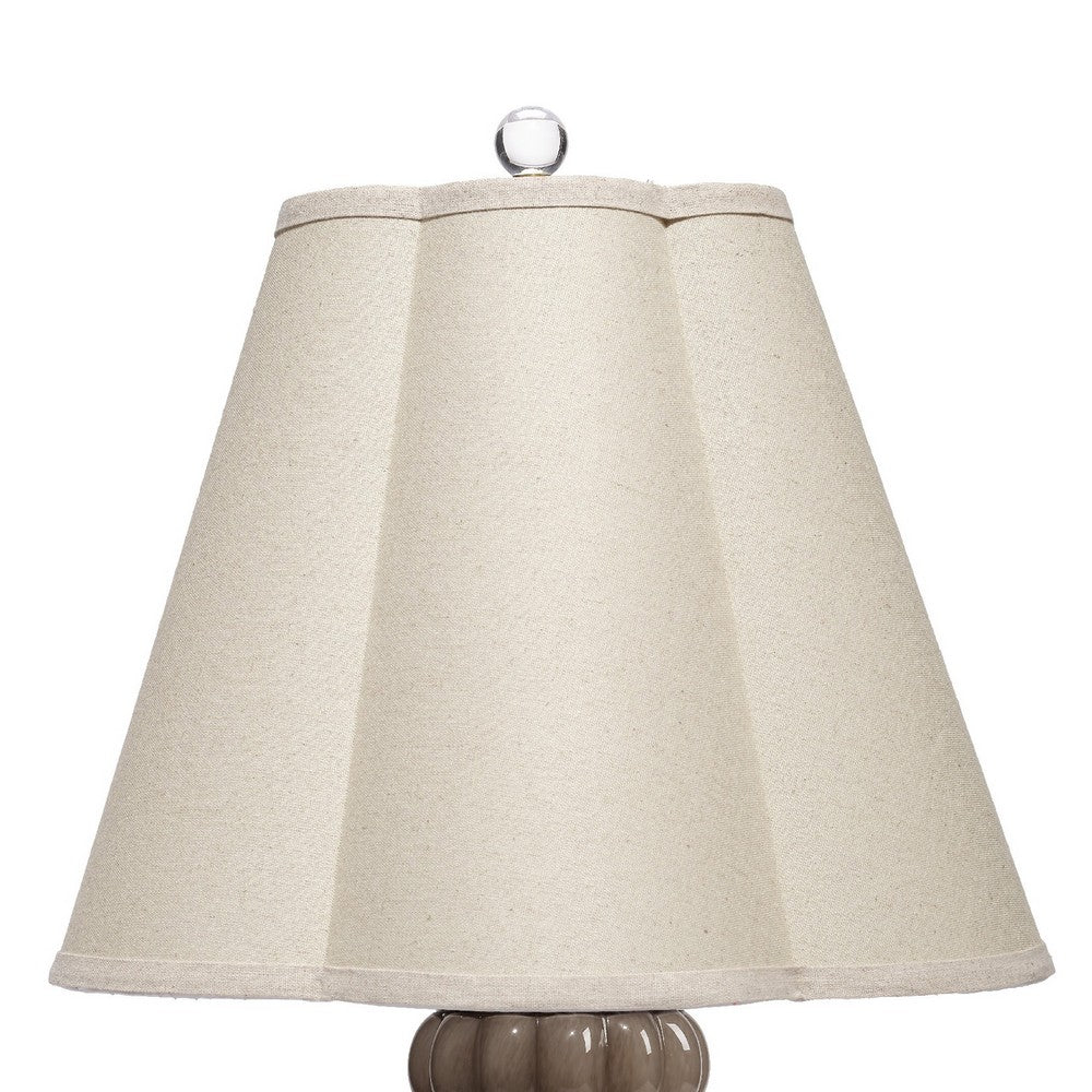 Aggy Accent Table Lamp, 23 Inch, Linen Scallop Shade, Taupe Glass Base