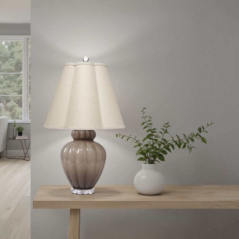 Aggy Accent Table Lamp, 23 Inch, Linen Scallop Shade, Taupe Glass Base