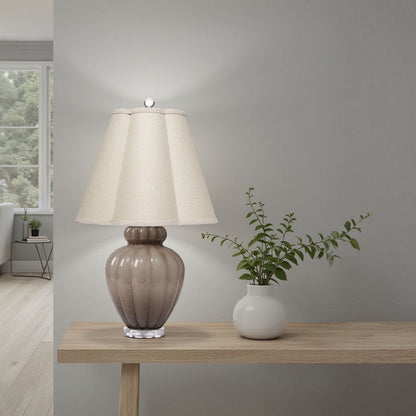 Aggy Accent Table Lamp, 23 Inch, Linen Scallop Shade, Taupe Glass Base