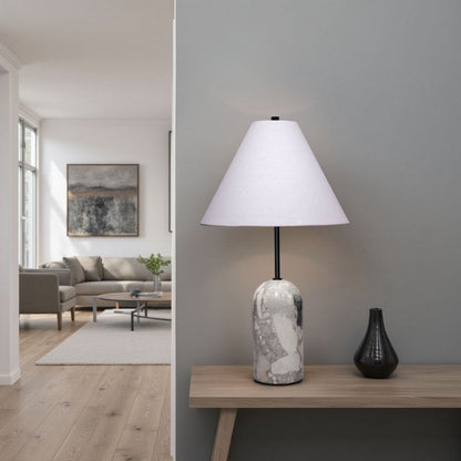 Hely Accent Table Lamp, Linen Cone Shade, Travertine Stone 28 Inch