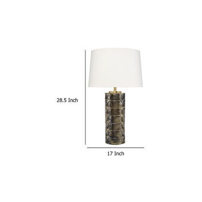 Wrix Accent Table Lamp, White Linen Shade, Ceramic Brown Base 29 Inch