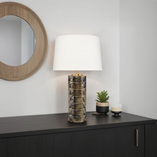 Wrix Accent Table Lamp, White Linen Shade, Ceramic Brown Base 29 Inch