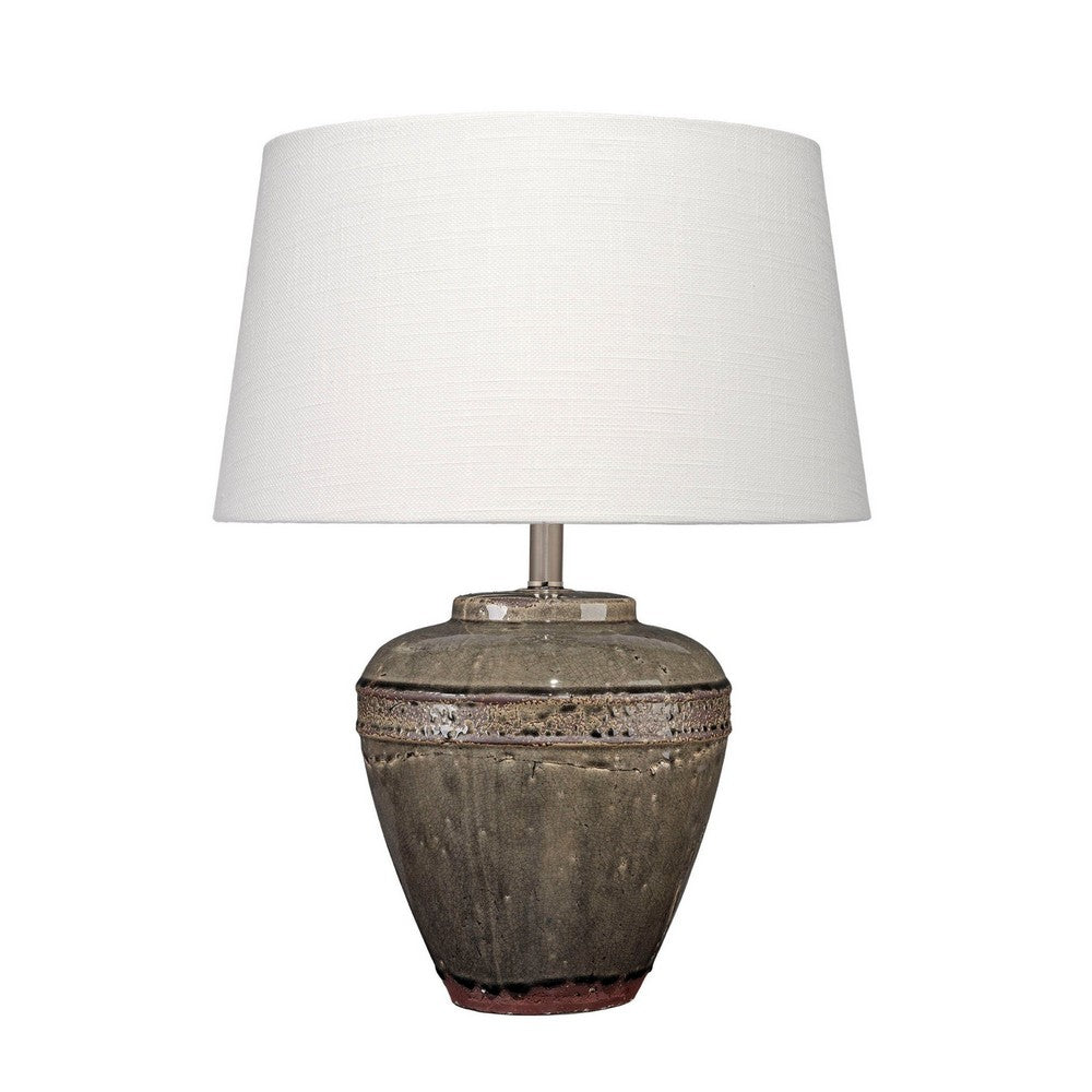 Avo Accent Table Lamp, White Linen, Antique Ceramic Design 25 Inch