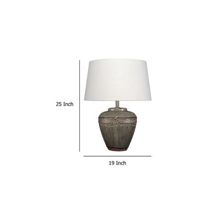 Avo Accent Table Lamp, White Linen, Antique Ceramic Design 25 Inch
