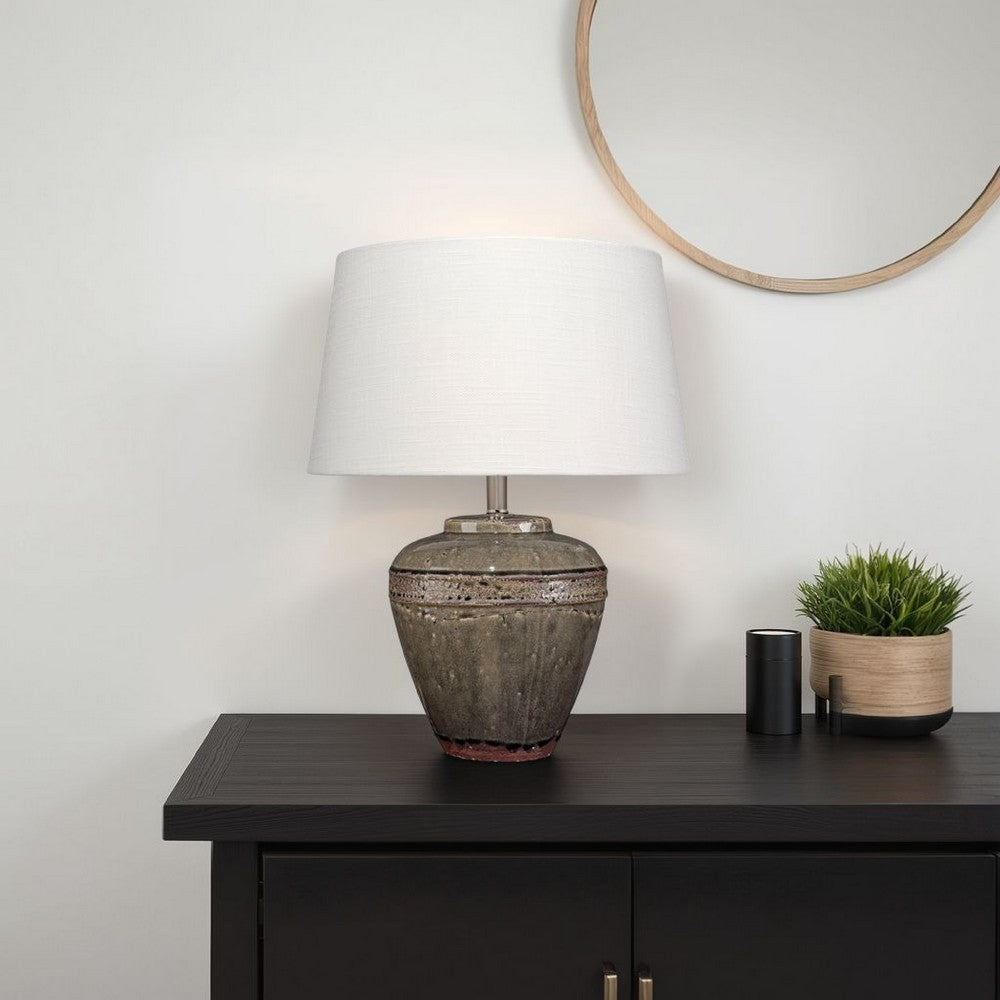 Avo Accent Table Lamp, White Linen, Antique Ceramic Design 25 Inch