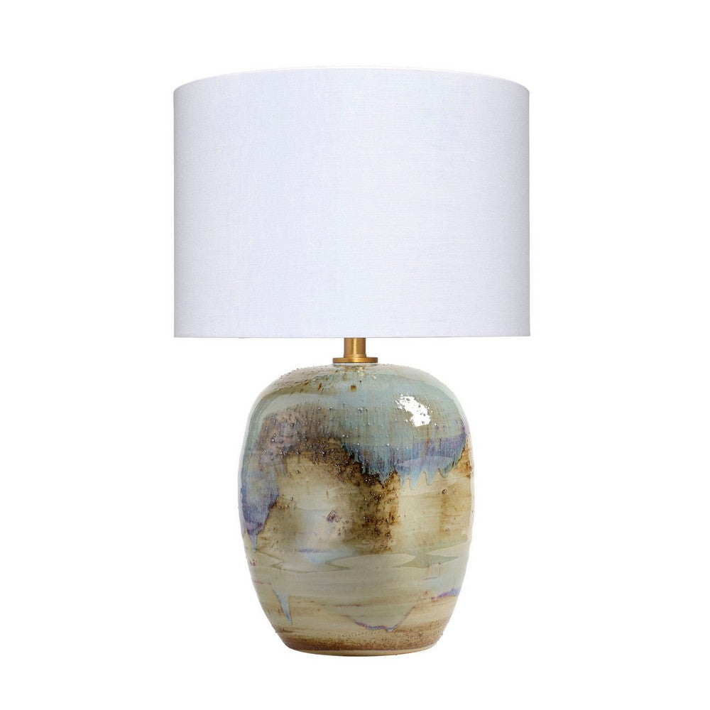 Sivy Accent Table Lamp, Linen, Round Abstract Ceramic Blue 26 Inch