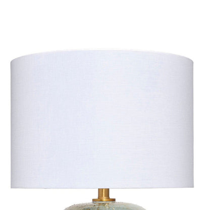 Sivy Accent Table Lamp, Linen, Round Abstract Ceramic Blue 26 Inch