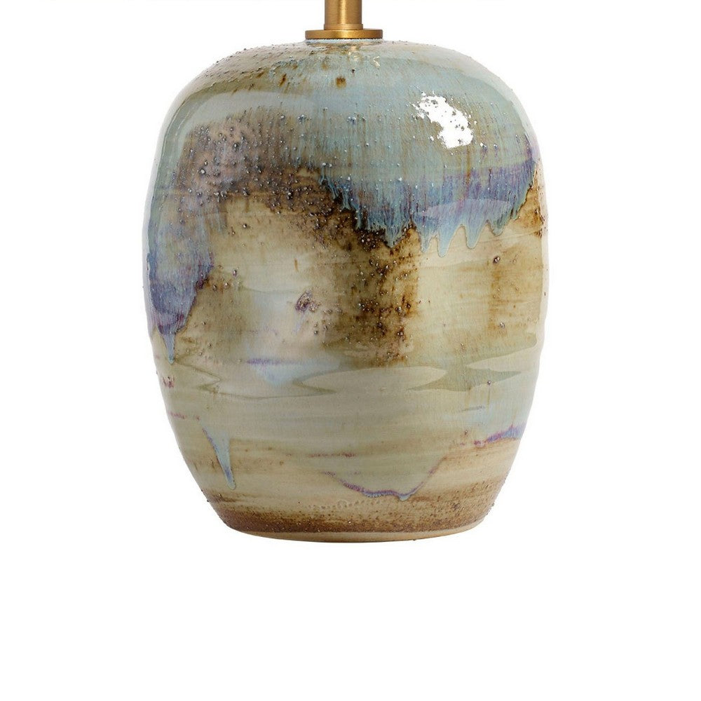 Sivy Accent Table Lamp, Linen, Round Abstract Ceramic Blue 26 Inch
