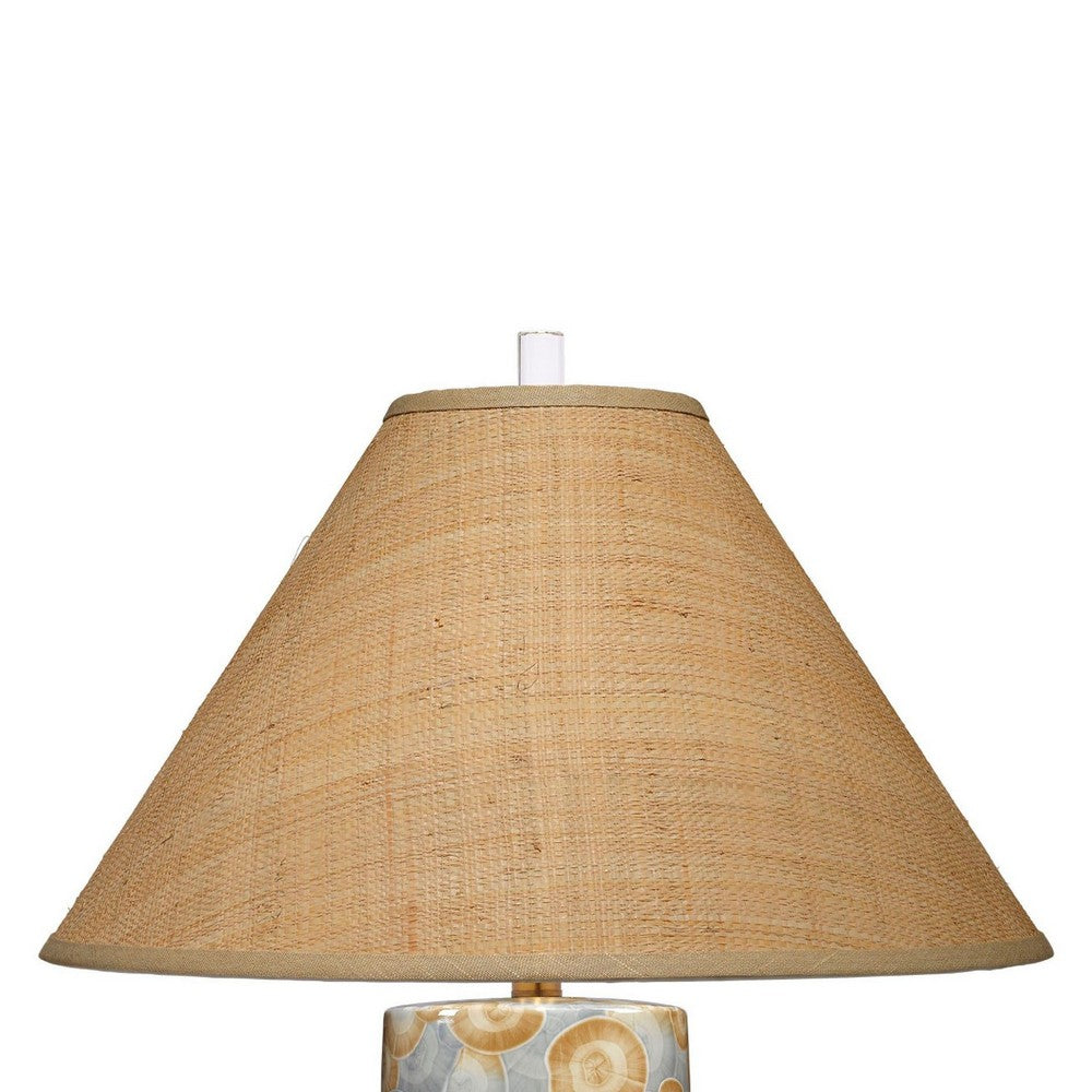 Eriy Accent Table Lamp, Brown Raffia Cone Shade, Blue Abstract 29 Inch