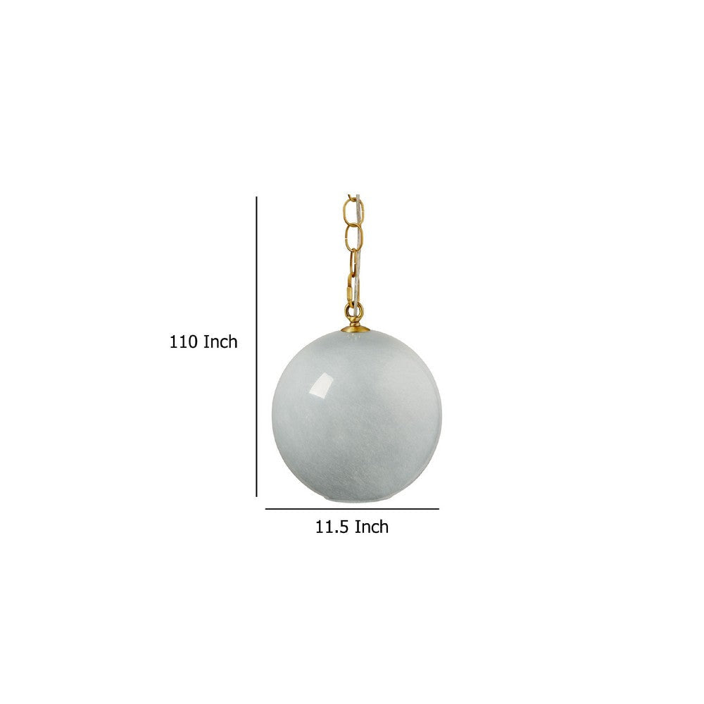 Tero Ceiling Pendant Light, Blue Blown Glass, Antique Brass, 12 Inch