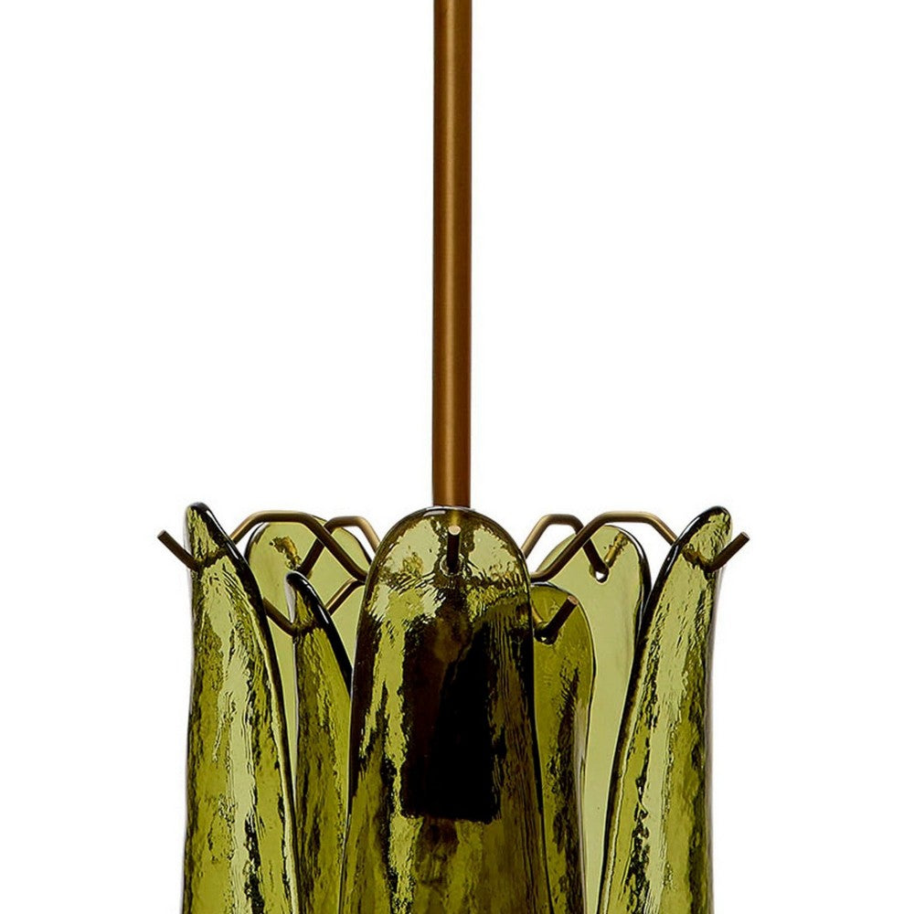 Kero Ceiling Lamp, Murano Style Green Blown Glass Pendant, 12 Inch