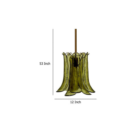 Kero Ceiling Lamp, Murano Style Green Blown Glass Pendant, 12 Inch