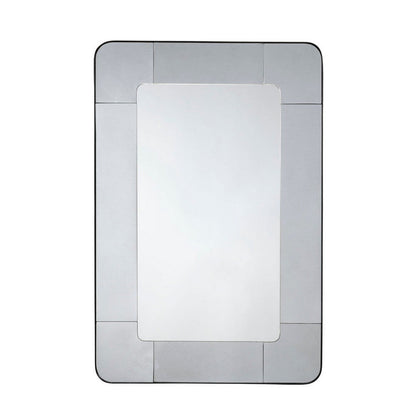 Fexo Wall Mirror, 36 Inch Mercury Glass Silver Frame, Hand Forged Iron