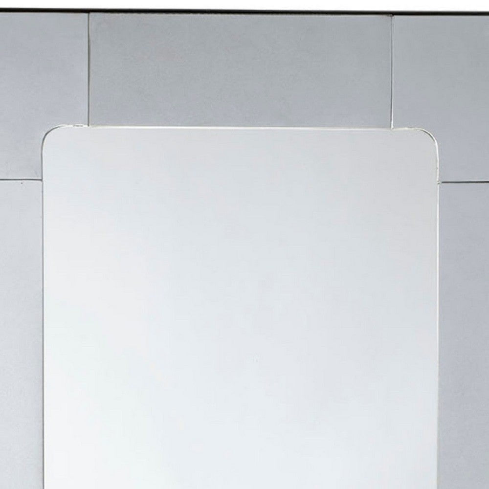 Fexo Wall Mirror, 36 Inch Mercury Glass Silver Frame, Hand Forged Iron