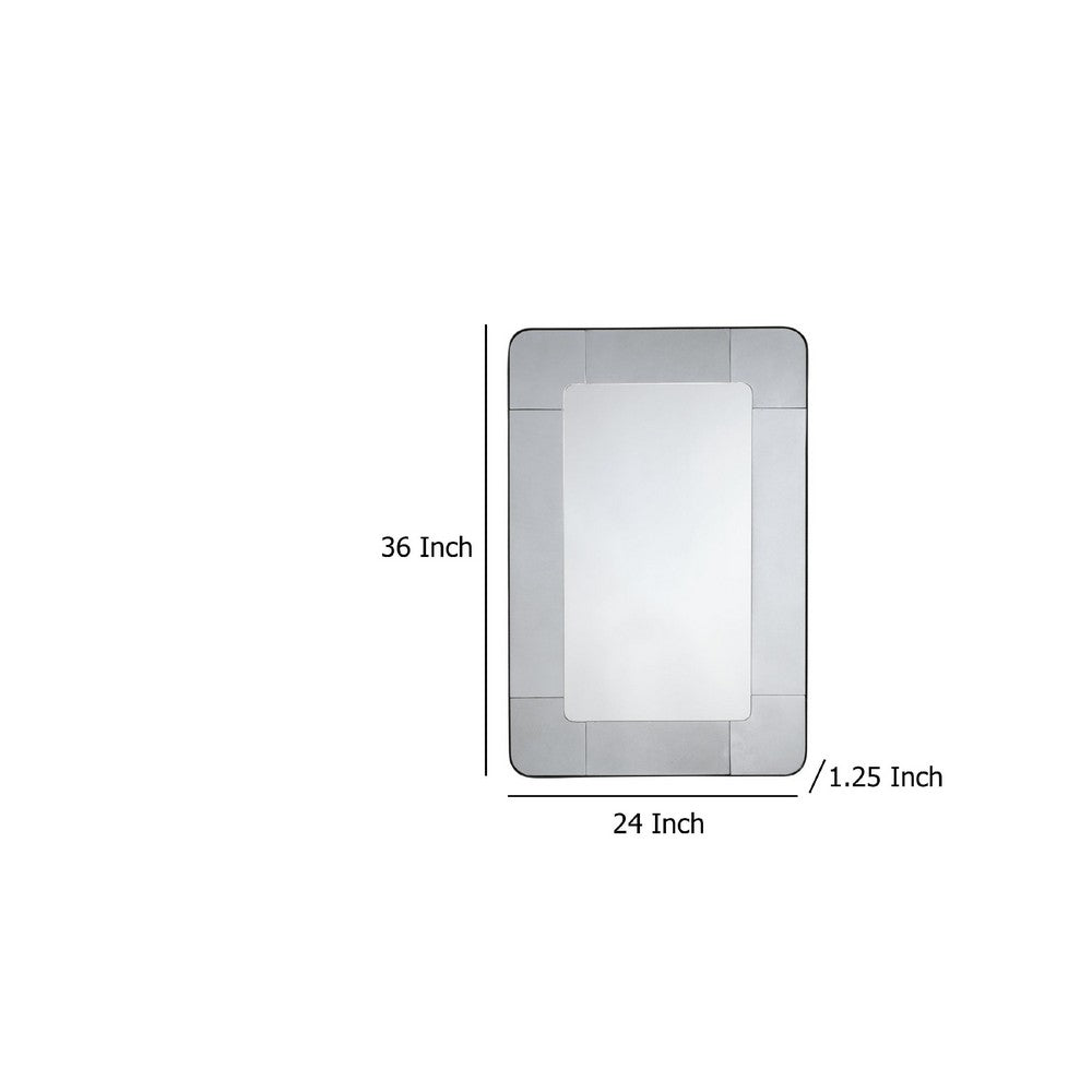 Fexo Wall Mirror, 36 Inch Mercury Glass Silver Frame, Hand Forged Iron