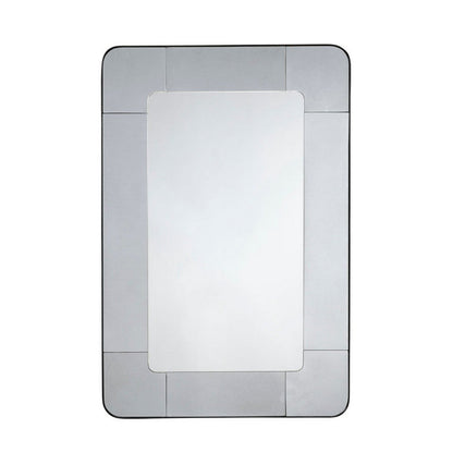 Fexo Wall Mirror, 36 Inch Mercury Glass Silver Frame, Hand Forged Iron