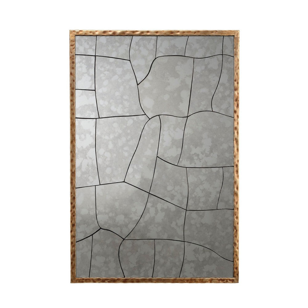Heri Wall Decor Mirror, Mosaic Pattern, 35 Inch Hammered Brass Metal