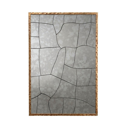Heri Wall Decor Mirror, Mosaic Pattern, 35 Inch Hammered Brass Metal